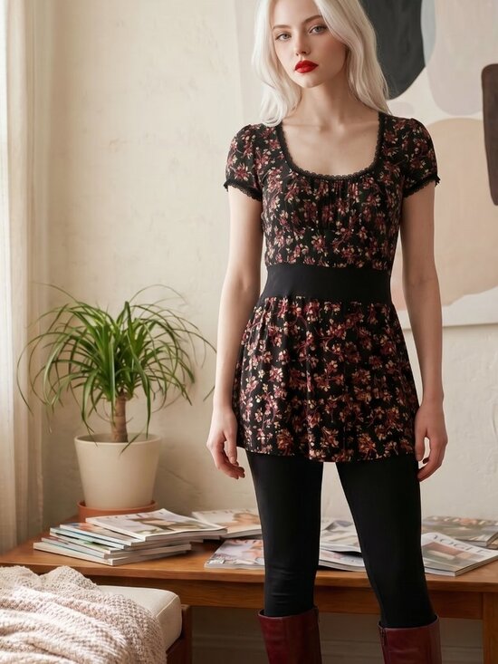 Ric Rac Tops - RARE Ric Rac Women's L Unique Berries Design Crochet Trim Flutter Sleeve Tunic